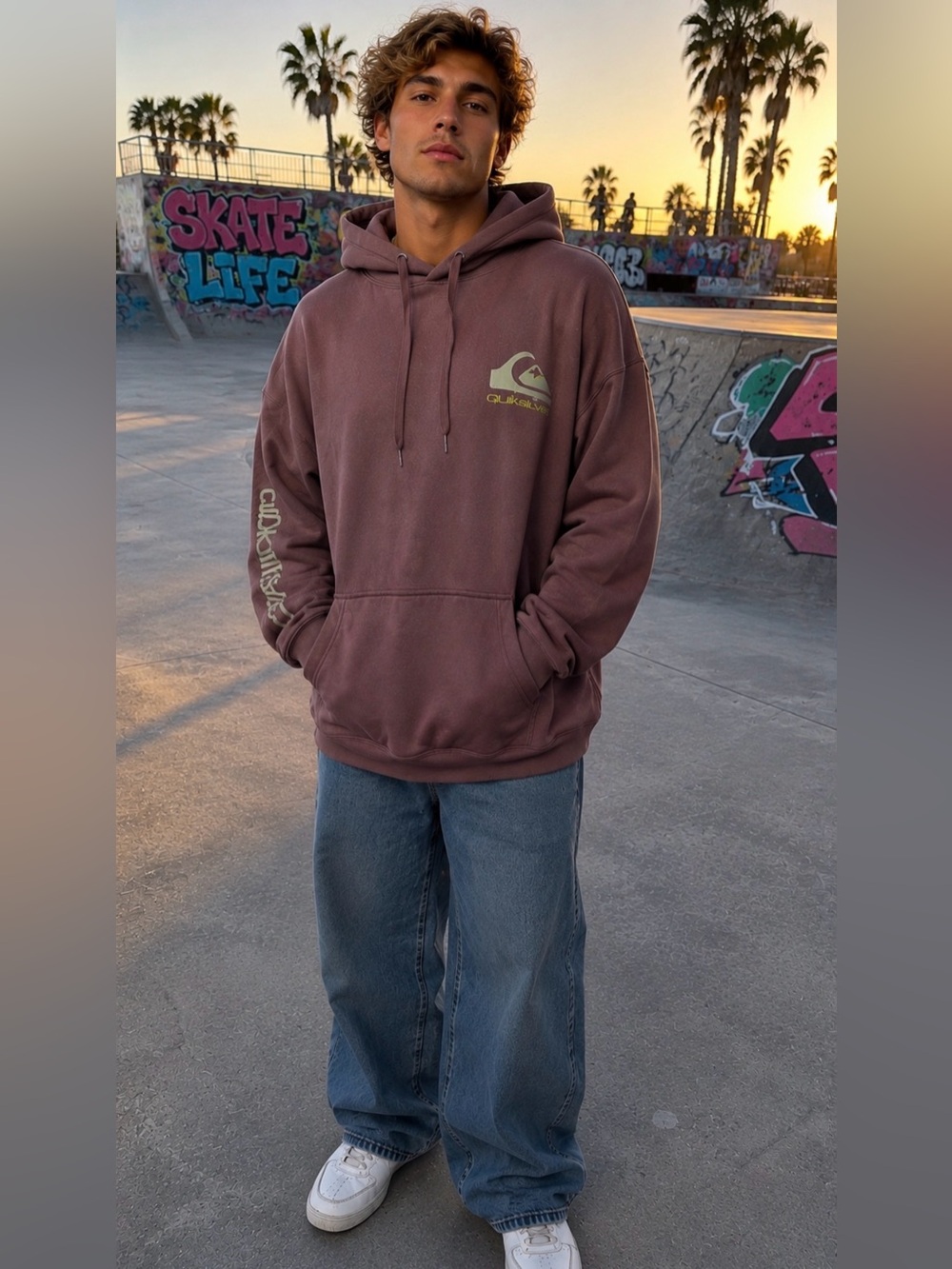 NWT Quiksilver Men's Purple Pullover Hoodie with Subtle Logo